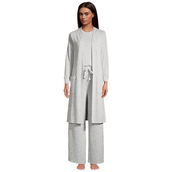 Lands' End Other - Tall Womens Robe and Pajamas 3pcs Full Set Light Gray Heather Grey Tall L LT TL